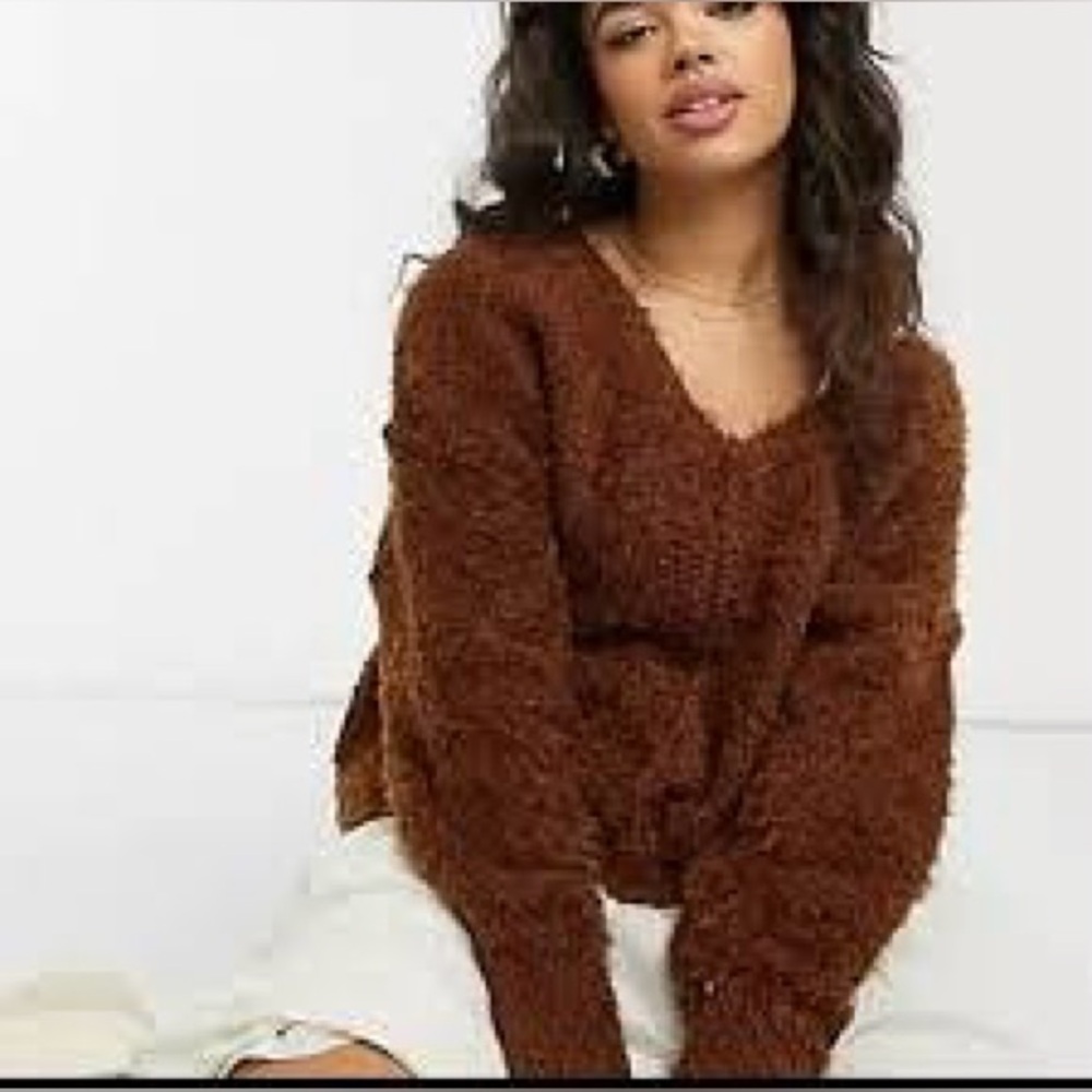 EUC — Free People Plush Knit Sweater, Chocolate Brown